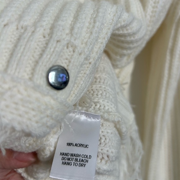 Lulus Freethinker Cream Studded Fringe Cropped Turtleneck Sweater large - Picture 11 of 15